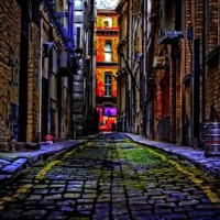 Buy canvas prints of cobbled back streets of inner city Liverpool by ken biggs