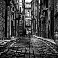 Buy canvas prints of cobbled back streets of inner city Liverpool by ken biggs