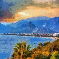 Buy canvas prints of A digital painting of a View of Antalya Turkey by ken biggs