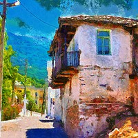 Buy canvas prints of Old Turkish village streets digital painting by ken biggs