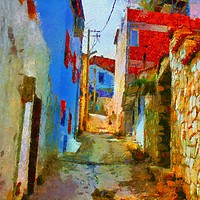 Buy canvas prints of A digital painting of a Rundown Turkish village st by ken biggs