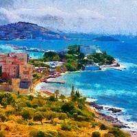 Buy canvas prints of View of Kusadasi Turkey digital painting by ken biggs