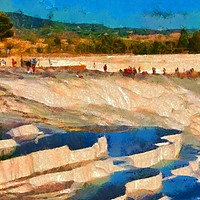 Buy canvas prints of Image in painting style of a View of Pamukkale Tur by ken biggs