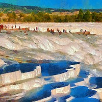 Buy canvas prints of Image in painting style of a View of Pamukkale Tur by ken biggs