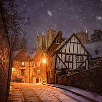 Buy canvas prints of Snow falling on Michaelgate, Lincoln by Andrew Scott