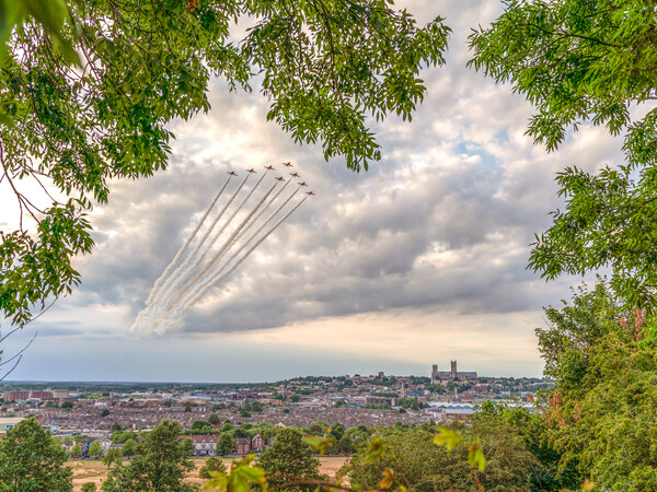 Red Arrows over Lincoln Picture Board by Andrew Scott