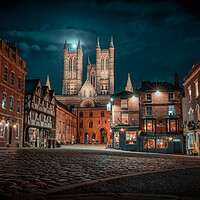 Buy canvas prints of Lincoln cathedral panoramic views under a full moon  by Andrew Scott