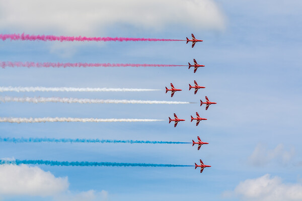 Red Arrows in formation Picture Board by Andrew Scott
