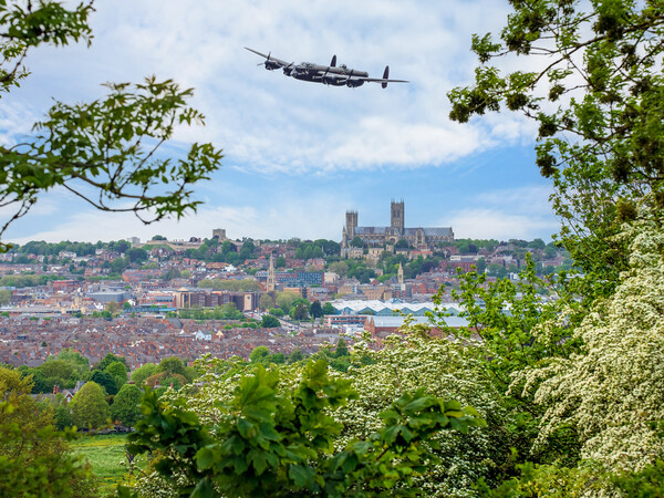 Lancaster Bomber PA474 over Lincoln Picture Board by Andrew Scott