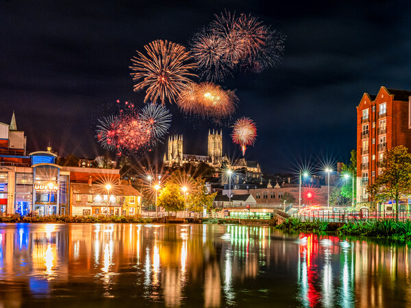 Fireworks over Lincoln Cathedral  Picture Board by Andrew Scott