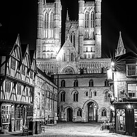 Buy canvas prints of Lincoln Cathedral at night - black and white by Andrew Scott