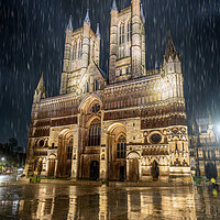 Buy canvas prints of Lincoln Cathedral and torrential rain by Andrew Scott