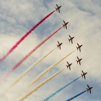 Buy canvas prints of  RAF Red Arrows - Full Formation  by Andrew Scott