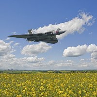 Buy canvas prints of  Avro Vulcan XH558 flying over Lincolnshire fields by Andrew Scott