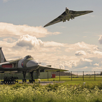 Buy canvas prints of  Avro Vulcans XH558 and XM607 in perfect harmony by Andrew Scott