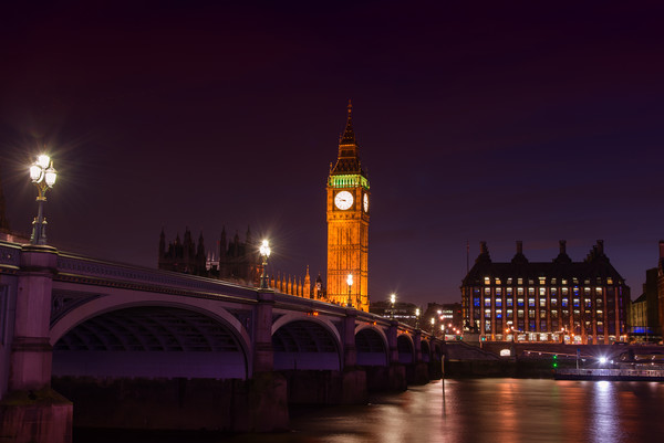 Big Ben, Westminster Bridge and The Thames at nigh Picture Board by Andrew Scott
