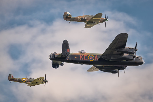Lancaster Bomber PA474 with Hurricane and Spitfire Picture Board by Andrew Scott