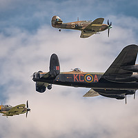 Buy canvas prints of Lancaster Bomber PA474 with Hurricane and Spitfire by Andrew Scott