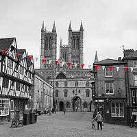 Buy canvas prints of Lincoln Cathedral - Red and White Bunting by Andrew Scott