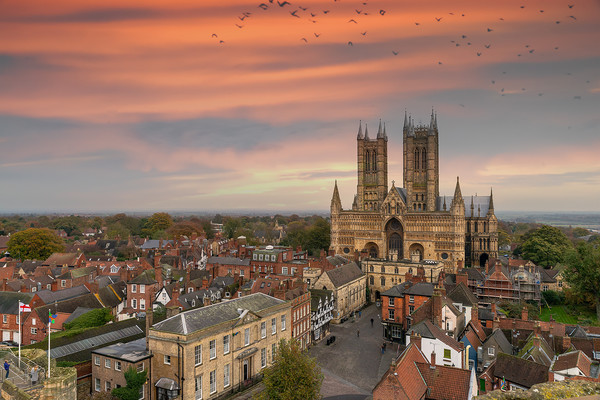 Lincoln Cathedral as sun is setting Picture Board by Andrew Scott