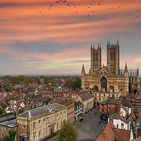 Buy canvas prints of Lincoln Cathedral as sun is setting by Andrew Scott