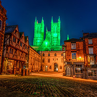Buy canvas prints of Lincoln Cathedral lit up green by Andrew Scott
