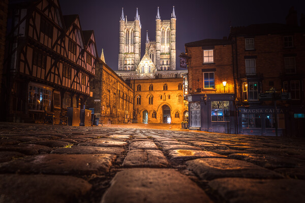 Lincoln Cathedral and the cobbles Picture Board by Andrew Scott