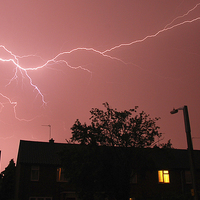 Buy canvas prints of Lightning Over Harlow, Essex, UK 01 by Justin Hubbard
