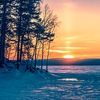 Buy canvas prints of  Winter sunset on the forest lake by Svetlana Korneliuk