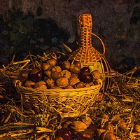 Buy canvas prints of  Still-life with nuts and wine by Svetlana Korneliuk