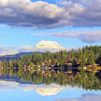 Buy canvas prints of Clear Lake and Mount Ranier by Paul Fell