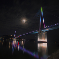 Buy canvas prints of  Full Red Moon with Shiny Bridge by Ambir Tolang