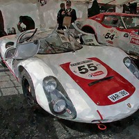 Buy canvas prints of  Porsche 906 in LeMans Classic paddock by Adrian Beese