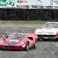 Buy canvas prints of Lola and Corvette racing at Le Mans by Adrian Beese