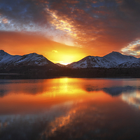 Buy canvas prints of Burning Skies Over Derwent Water by Dave Massey