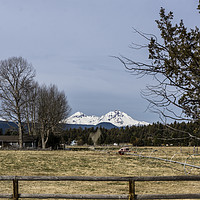 Buy canvas prints of  Three Sisters with a Ranch house by Brent Olson
