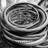 Buy canvas prints of old bicycle tires and wheels by Brent Olson