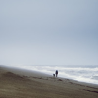 Buy canvas prints of Beach, Woman, Dog, waves by Brent Olson