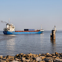 Buy canvas prints of Vessel leaves Cardiff Docks by Kevin Round