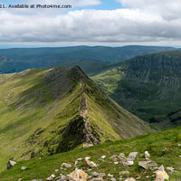 Buy canvas prints of Striding Edge, from the top of Helvellyn, the Lake by Jo Sowden