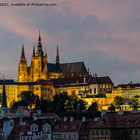 Buy canvas prints of Sunset over St Vitus Cathedral, Prague by Jo Sowden
