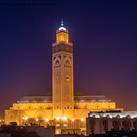 Buy canvas prints of Hassan II Mosque at dusk by Jo Sowden
