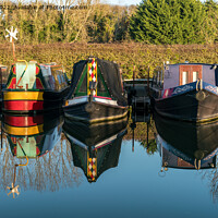 Buy canvas prints of Reflections of Narrow boats  by Jo Sowden