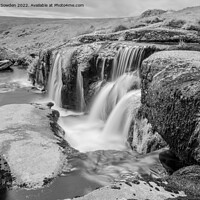 Buy canvas prints of The East Dart Waterfall in Mono by Jo Sowden