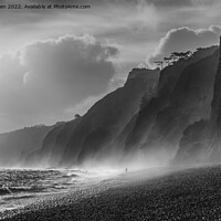 Buy canvas prints of Stormy Budleigh Salterton in monochrome by Jo Sowden