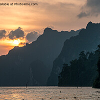 Buy canvas prints of Sun rise over the Cheow Lan Lake, Khao Sok, Thaila by Jo Sowden