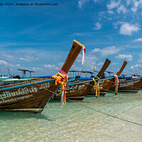 Buy canvas prints of Longtail boats at Bamboo island, Thailand by Jo Sowden
