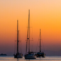 Buy canvas prints of Three Boats at Sunset, Paros by Jo Sowden