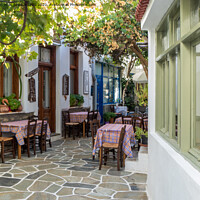 Buy canvas prints of Greek back Street, Kythnos. Greece by Jo Sowden