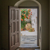 Buy canvas prints of Through the Greek door, Naxos by Jo Sowden